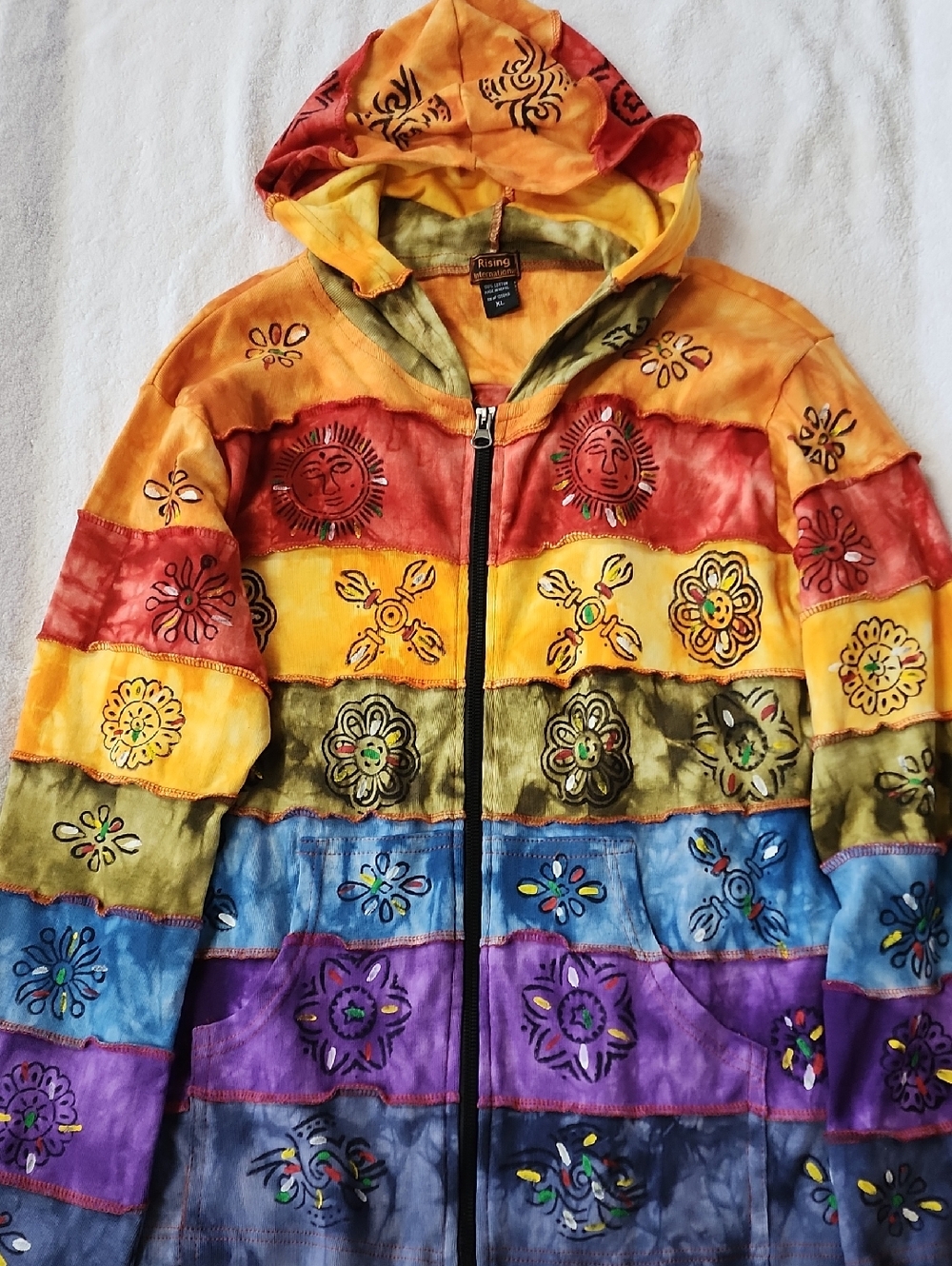Rising International Tie-Dye Floral/Sun Motifs Jacket with  Size XL Preowbed